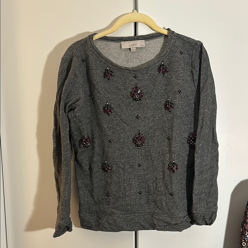 LOFT Gray Sweater with Embellishments